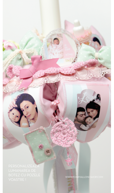 Lumanare de botez personalizata cu poze personale, 65x4 cm, Album de familie   5